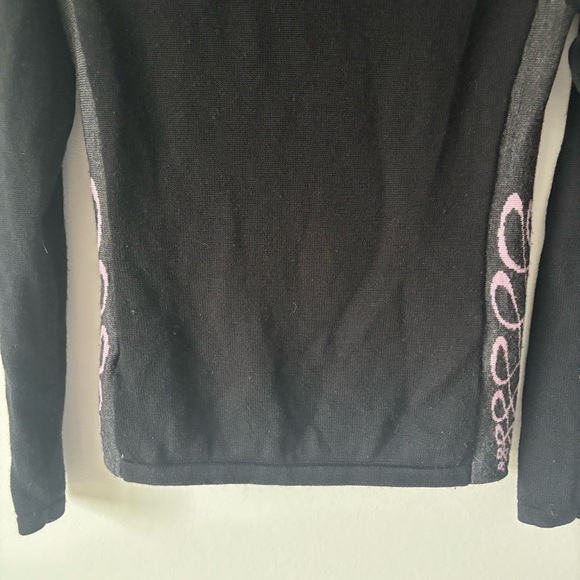 SmartWool 1/4 Zip Pullover Black with Pink Swirls 100% Merino Wool Outdoor - Picture 8 of 9